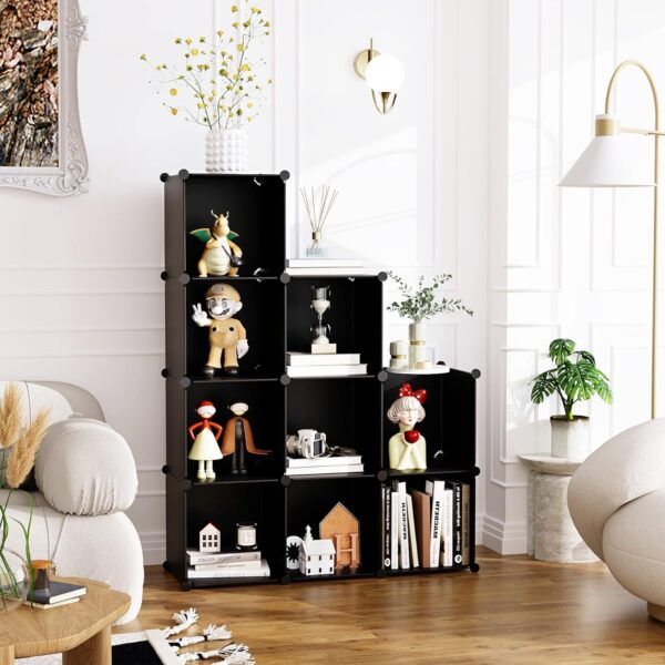 Cube Storage, 9-Cube BookShelf, Plastic Closet Cabinet Organizer, DIY Stackable Bookcase, Modular shelving Units Ideal for Home, Office, Kids Room, 36.6"L x 12.4" W x 48.4" H Black SHS3009A 2