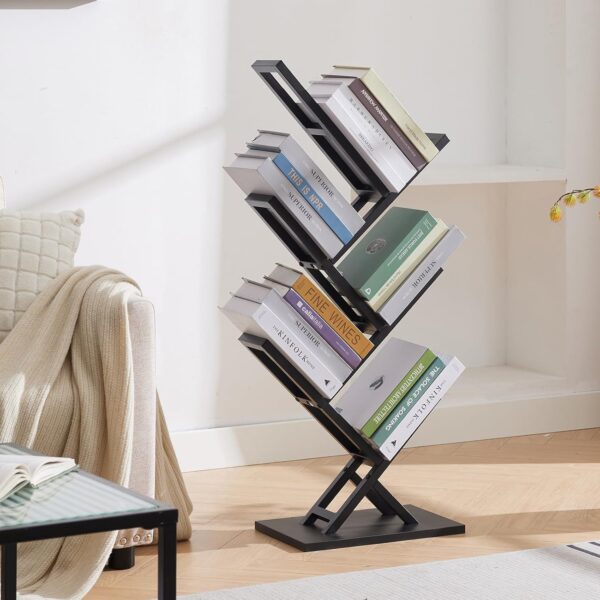 5 Tier Tree Bookshelf, Floor Standing Bookshelf for Narrow Space,Storage Organizer Bookshelves for Books/CDs/Magazine, Bookcase with Shelves for Home Office, Living Room-Black 2