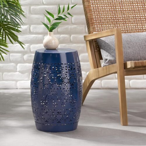 2 Home Ruby Outdoor 12" Iron Side Table, Dark Blue
