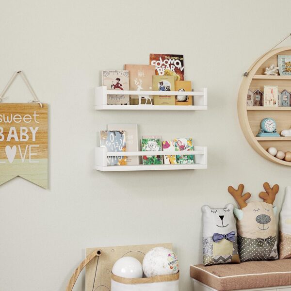 Set of 4 Wall-Mounted Kid's Bookshelf - White Floating Nursery Book Shelves - Durable Wood Construction - Ideal for Nursery Decor, Kids Room, Toy Storage 3