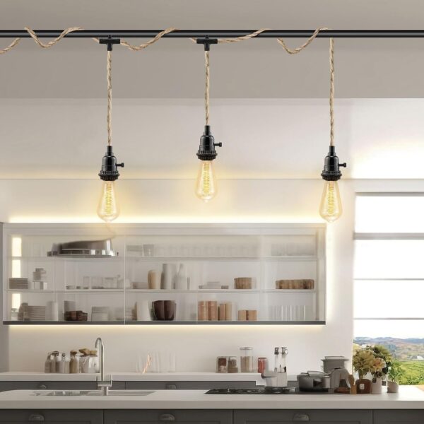 3 Light Plug in Pendant Light Cord, 25FT Hanging Lights with Plug in Cord, Hemp Rope Hanging Light Kit with 2 Way Switch, Farmhouse Pendant Light Kits DIY HangingLight 2