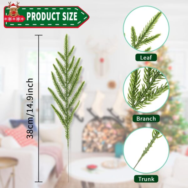 30 Pcs Christmas Real Touch Norfolk Stems, 15Inch Artificial Pine Branches Faux Evergreen Pine Sprigs Fake Foliage Greenery Picks for Christmas Wreath Making DIY Crafts Home Decoration (30, Green) 2