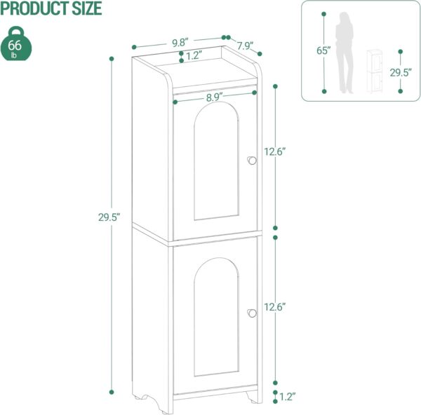 Bathroom Storage Cabinet, Corner Floor Cabinet with 2 Doors and Adjustable Shelf, Narrow Toilet Paper Cabinet, Bathroom Organizer for Small Spaces, Black BC19904X 3