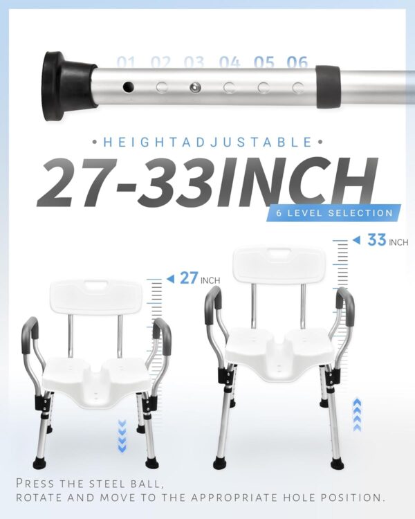 Shower Chair - Shower Chair for Inside Shower - U-Shape Seat Heavy Duty Shower Chair - Shower Chair with Arms for Handicap - Wide Shower Seats for Elderly - Shower Chair for Bathtub, 796E 2