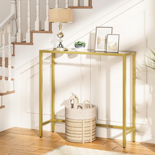 29.5" Narrow Console Table, Tempered Glass Sofa Table, Small Side Table, Modern Entryway Table, for Entrance, Living Room, Foyer, Hallway Bedroom, Gold 3