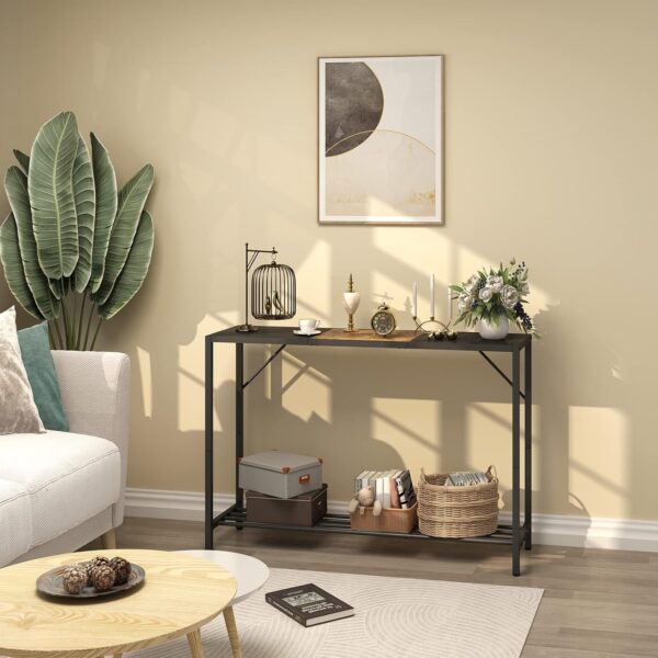 Console Table, 41.7" Industrial Entryway Table with Shelf, Narrow Sofa Table for Hallway, Entrance Hall, Foyer, Corridor, Living Room - Wood Look Metal Frame 2