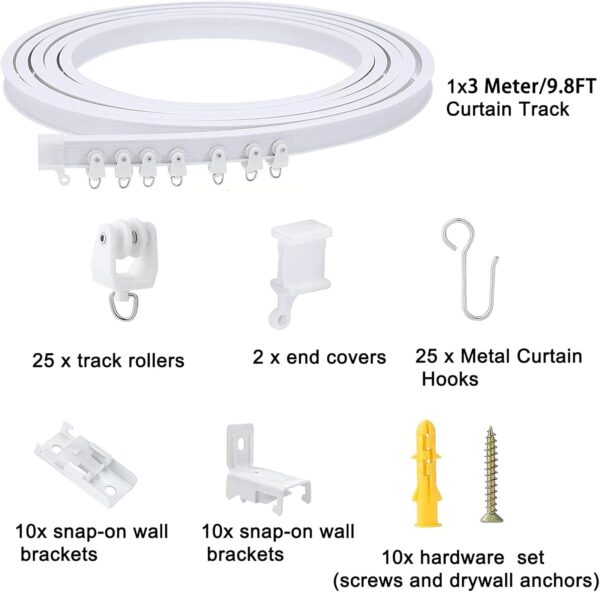 3 Meters (9.8FT) Flexible Bendable Ceiling Curtain Track for Room Divider,Window Treatment,Bay,Shower,Trailer Motorhome,Hospital Curtain Track System-Easy Installation(White) 2