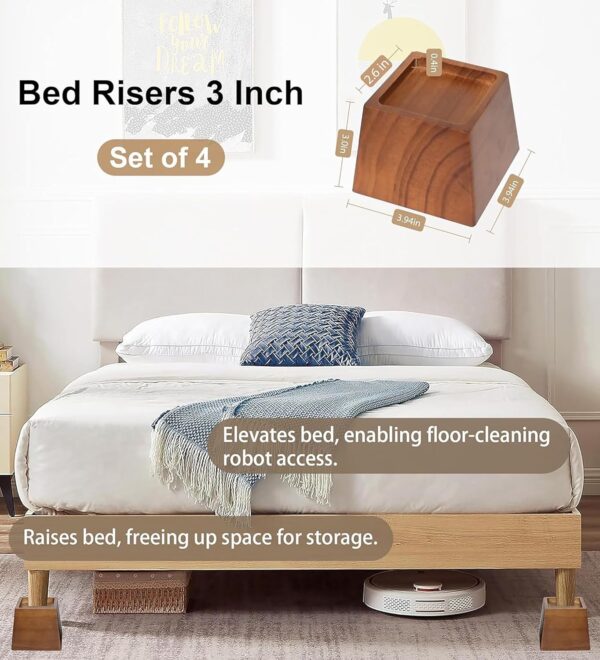 Wood Bed Risers 3 Inch, Premium Pine Furniture Risers - Sturdy, Stylish and Space Saving 3" Bed Lift for Sofa, Desk and More - 4-Pack (Brown Wood, 3 Inch) 2
