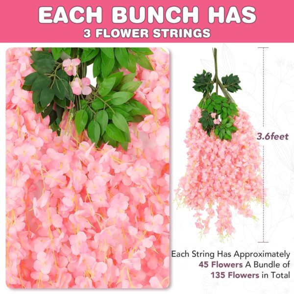 Hanging Flowers,Fake Hanging Flowers,Wisteria artificiales Garland for Home Wedding Arch Floral Party Garden Ceremony Outdoor Decor,3.6 feet Long(75,Pink) 2