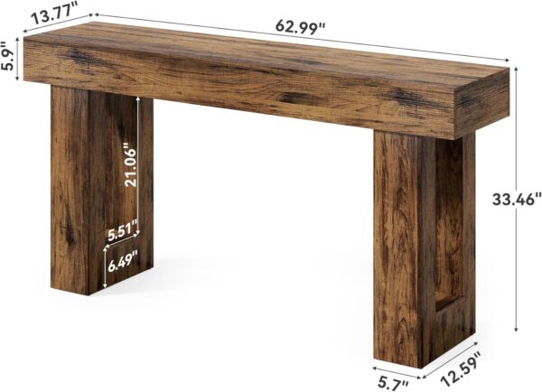 Little Tree 63 Inches Long Console Table for Entryway, Rustic Brown Sofa Table Behind Couch, Wooden Entry Table Foyer Hallway Table, Industrial Console Sofa Tables for Living Room 2