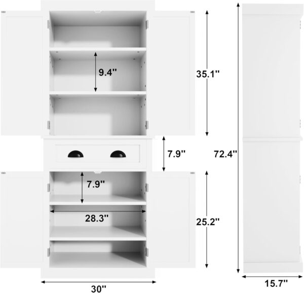 72" Kitchen Pantry Cabinet, Tall Pantry Storage Cabinet with Drawer and 4 Adjustable Shelves, Freestanding Pantry Cupboard Cabinet for Kitchen, Dining Room and Living Room (White) 2