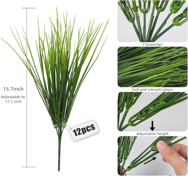 12 Bundles Artificial Grasses Outdoor Plants Fake Wheat Grass Greenery Shrubs UV Resistant for Planters Wedding Indoor Outside Garden Porch Bathroom Home Office Window Box Decor(Green) 2