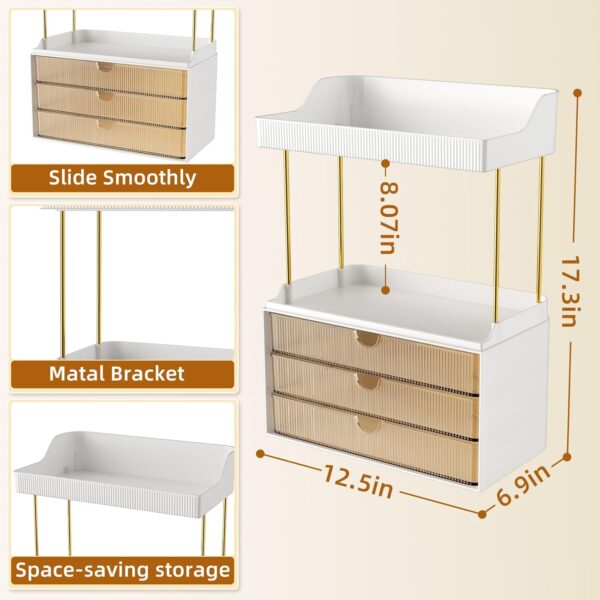 3 Drawers Makeup Organizer - 5 Tier Bathroom Organizers and Storage, Versatile Perfume Vanity Organizer, Ideal for Cosmetic, Large Skincare, Face Mask, Office Supplies, Amber 3
