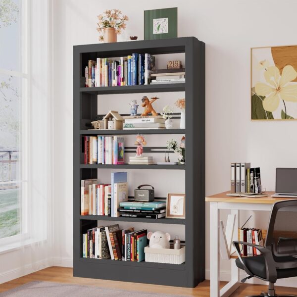 71" Tall Metal Bookshelf 5 Tier Heavy Duty Bookshelves with Adjustable Storage Shelves Library Bookcase with Book Stopper for Living Room, Library, Office, Bedroom, School 2