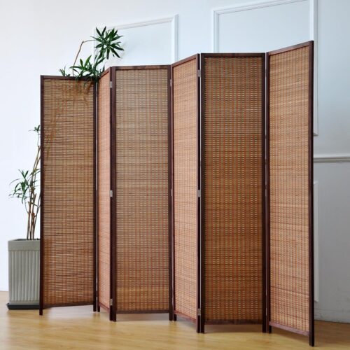 3 6 Panel Room Divider and Folding Screen Room Divider,Bamboo Room Divider for Room Separation,67" H x 92.1" W