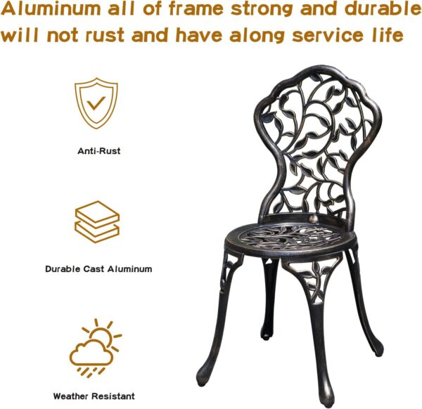 Patio Bistro Set.Rust-Resistant Cast Aluminum Bistro Table Set with Umbrella Hole for Backyard (Leaf DESIGNCOPPER) 2