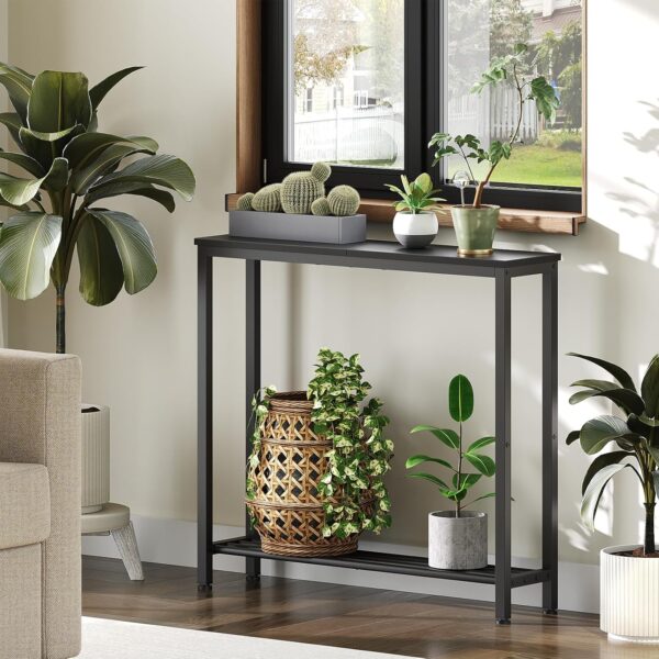 Narrow Console Table, 2-Tier Small Sofa Table, 29.5" Thin Entryway Behind Couch Table with Shelves, Industrial Hallway Table, for Living Room, Foyer, Black CT03BB 3