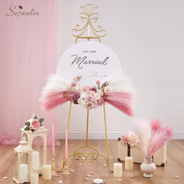 Pampas Grass Pink Decor 17.7 Inch 6pcs, Faux Pampas Grass Home Decor, Artificial Pampas Grass Blush Fake Pampas, Short Vase Room Christmas Decoration 2