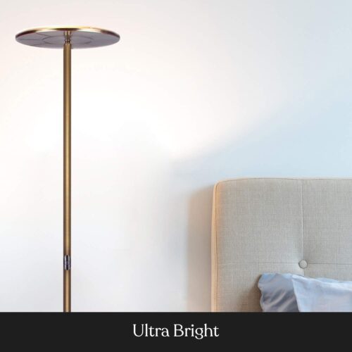 3 Sky Flux Dimmable LED Floor Lamp – Super Bright Floor Lamp for Living Room and Offices – Torchiere Standing Lamp with 3 Light Options, Tall Lamp for Bedroom Reading and More - Brass
