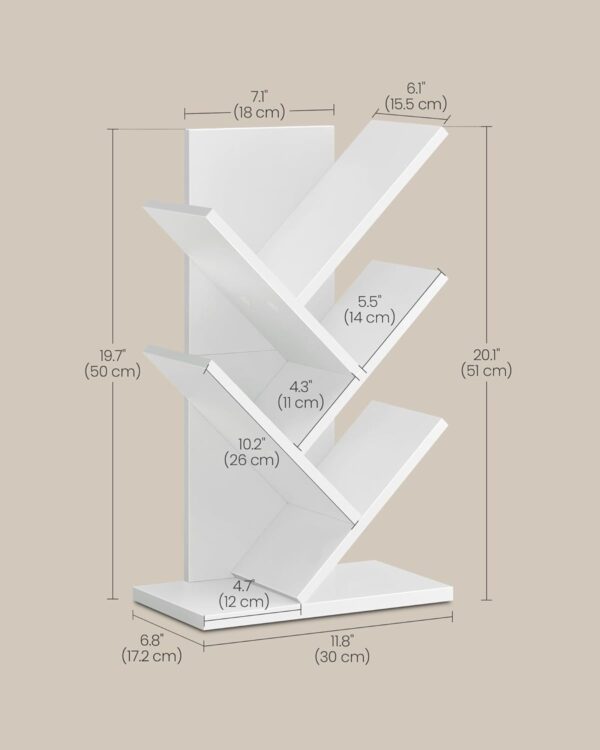 Tree Bookshelf, 5-Tier Bookcase, Small Bookshelf, Space-Saving Corner Shelf, Book Tree, Holds Books, CDs, Games, for Bedroom, Living Room, Home Office, Cloud White 2