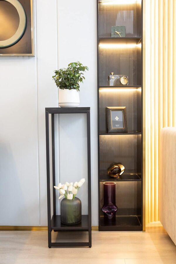 37.4" Tall Plant Stands indoor, 2-Tier Modern Corner Plant Stand Shelves, Square Plant Tables Pedestal Stand for Living Room, Metal Single Plant holder for Indoor Plants 3