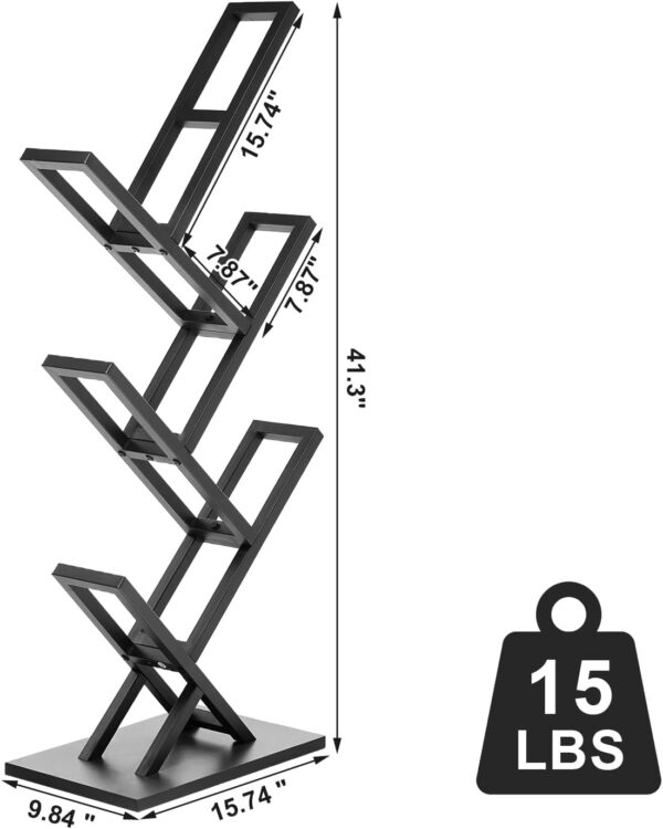 5 Tier Tree Bookshelf, Floor Standing Bookshelf for Narrow Space,Storage Organizer Bookshelves for Books/CDs/Magazine, Bookcase with Shelves for Home Office, Living Room-Black 3