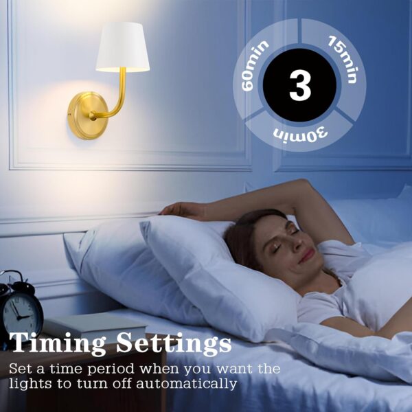 Wall Sconce Set of Two,White Gold Battery Sconces with Remote,3 Color Temperatures Rechargeable Wireless Wall Lights,Dimmable Battery Powered Lamp for Bedroom Living Room Hallway 4