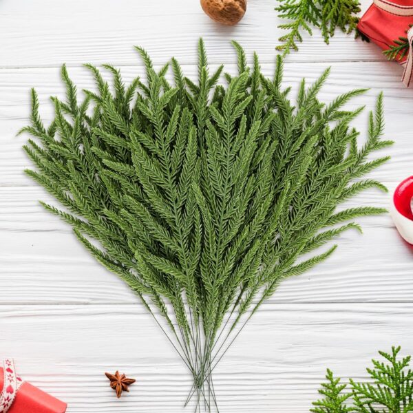 30 Pcs Christmas Real Touch Norfolk Stems, 15Inch Artificial Pine Branches Faux Evergreen Pine Sprigs Fake Foliage Greenery Picks for Christmas Wreath Making DIY Crafts Home Decoration (30, Green) 5