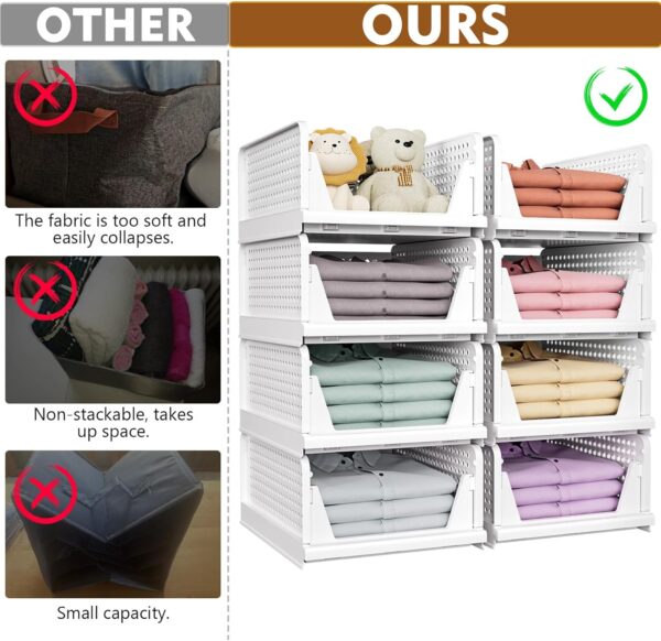 5 Pack Stackable Closet Storage Basket, Multifunctional & Foldable Closet Organizer for Bathroom Kitchen Laundry Room Wardrobe Storage, Space-Saving Clothes Storage Drawer Organizer, White 5