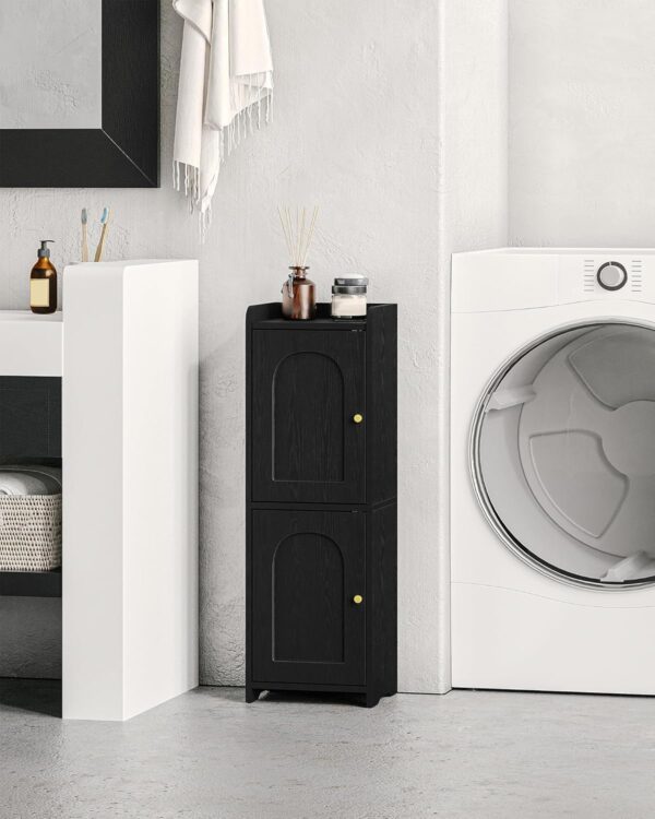Bathroom Storage Cabinet, Corner Floor Cabinet with 2 Doors and Adjustable Shelf, Narrow Toilet Paper Cabinet, Bathroom Organizer for Small Spaces, Black BC19904X 2