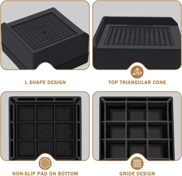 Bed Risers,Heavy Duty 3 Inch Furniture Risers Elevator for Sofa Table and Desk, Couch Lifts Risers Elevation in Heights 1.5 or 3 Inch,Support Up to 1,300 Lbs(4 Pack,Black) 3
