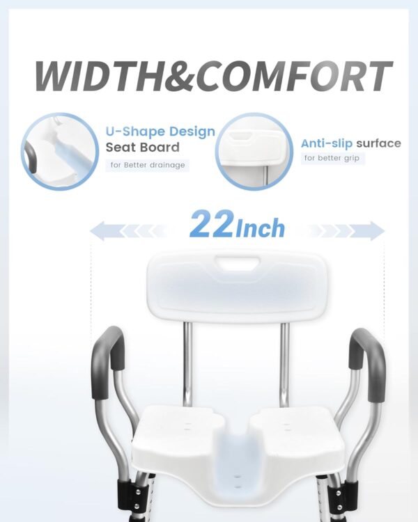Shower Chair - Shower Chair for Inside Shower - U-Shape Seat Heavy Duty Shower Chair - Shower Chair with Arms for Handicap - Wide Shower Seats for Elderly - Shower Chair for Bathtub, 796E 3