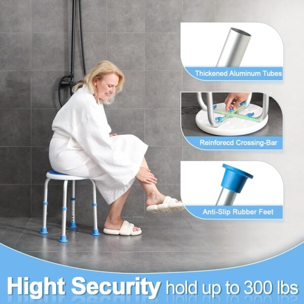 Adjustable Shower Chair for Inside Shower, HSA/FSA Eligible Round Shower Stool for Inside Bathtub, Tool-Free Shower Seat for Elderly/Senior/Disabled/Pregnant 3