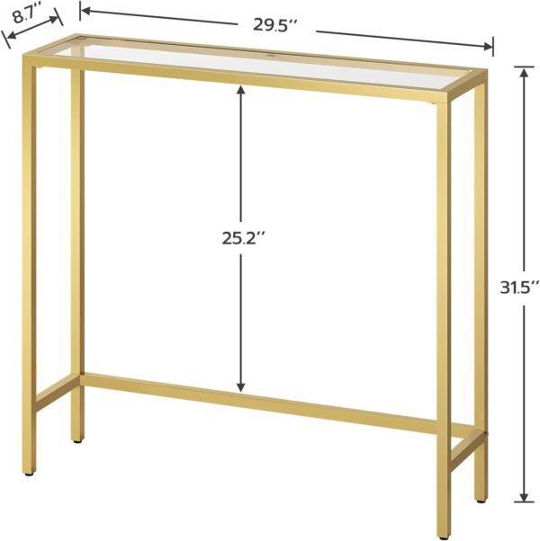 29.5" Narrow Console Table, Tempered Glass Sofa Table, Small Side Table, Modern Entryway Table, for Entrance, Living Room, Foyer, Hallway Bedroom, Gold 2