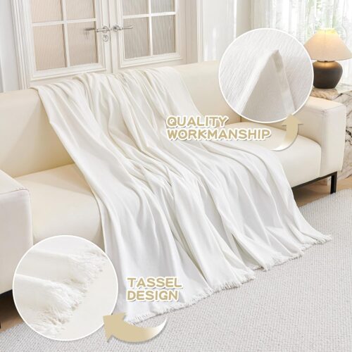 Sofa Covers for 2 Cushion Couch L Shaped Couch Cover Washable Couch Cover with Tassels Boho Couch Cover Non Slip Super Universal Soft Sofa Slipcover for Kids, Dogs, Pets, 71"x118", White