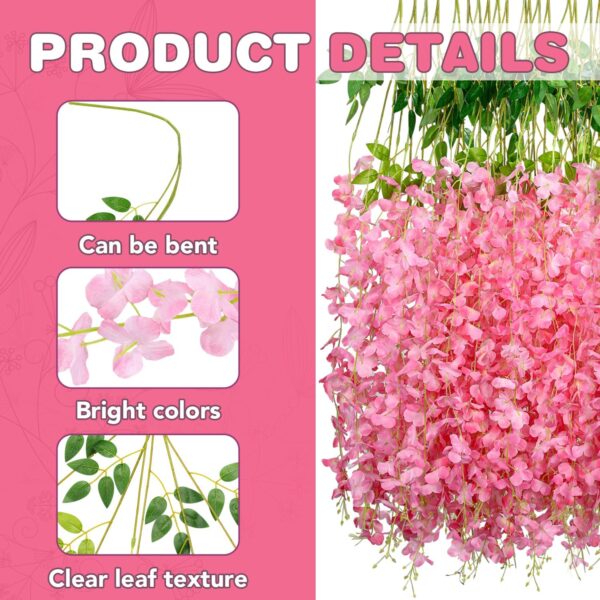 Hanging Flowers,Fake Hanging Flowers,Wisteria artificiales Garland for Home Wedding Arch Floral Party Garden Ceremony Outdoor Decor,3.6 feet Long(75,Pink) 3