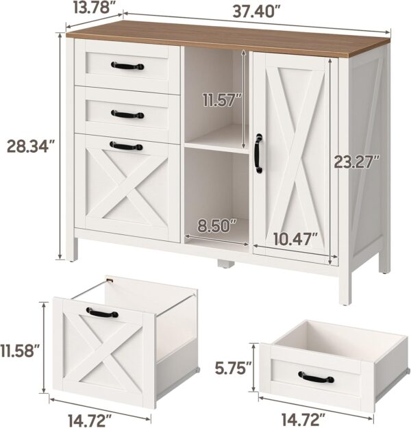 Lateral File Cabinet with 3 Drawers and Door, Farmhouse File Cabinet with Adjustable Shelf for Letter/A4 Size Hanging Files, Printer Stand with Storage Cabinet for Home Office Furniture, White 2
