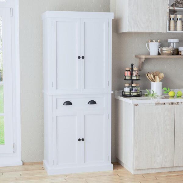 72" Kitchen Pantry Cabinet, Tall Pantry Storage Cabinet with Drawer and 4 Adjustable Shelves, Freestanding Pantry Cupboard Cabinet for Kitchen, Dining Room and Living Room (White) 1