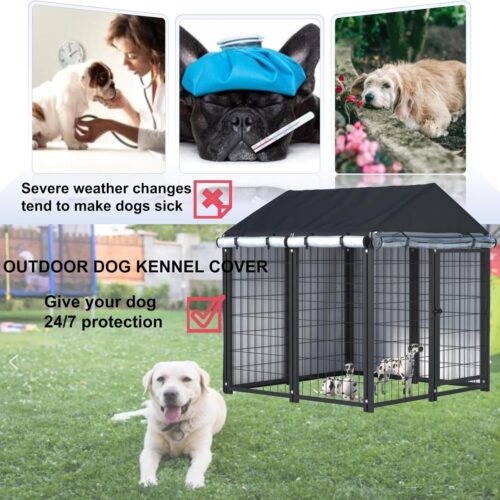 3 Outdoor Dog Kennel Cover, 600D Heavy Duty Waterproof 4.2 ft. x 4.2 ft. x 4.5 ft. Outdoor Large Full Cover Dog Kennel Cover, Waterproof, Windproof UV Resistant (Cover Only)