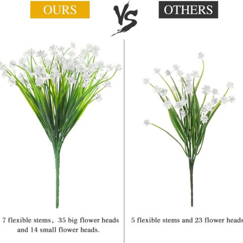 3 20 Bundles Artificial Flowers for Outdoor Outside Spring Summer Decoration UV Resistant Faux Flowers No Fade Fake Plastic Plants Garden Porch Window Box Decorating (Pure White)