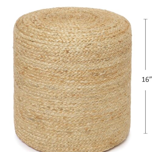 3 Cylindrical Pouf Ottoman - Braided Pouffe Accent Sitting Round Footrest for Living Room, Bedroom, Nursery, kidsroom, Patio, Gym; 100% Jute (14.5"X14.5"X16"; Natural)