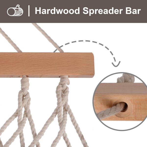 Hammocks Traditional Rope Double Hammock with Hardwood Spreader Bar and Carrying Bag, 450 lbs Capacity, Natural 3