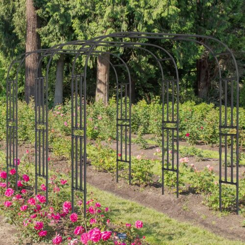 3 Garden Arch Trellis, 87in H Tall Metal Garden Arbor Trellis for Climbing Plants Outdoor, Large Wedding Arch for Ceremony, Black Garden Archway Trellises Decoration for Lawn, Patio, Backyard