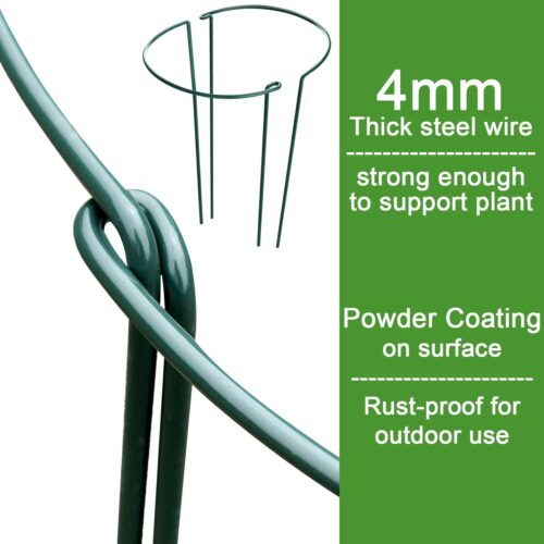 Plant Support Stakes, 6 Pack Metal Peony Cages and Supports, Garden Stakes Plant Support Cage, Large Plant Support Ring for Outdoor Indoor Snake Plant Peony Rose Flowers Vine (10" W x 15.8" H)