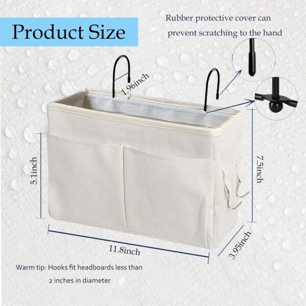 Bedside Caddy Organizer/Bedside Hanging Storage Bag Multi-Function Caddy for Bunk bed Hospital Beds Dorm Bed Rails, Holders Books Glasses Phones Magazine(White) 1