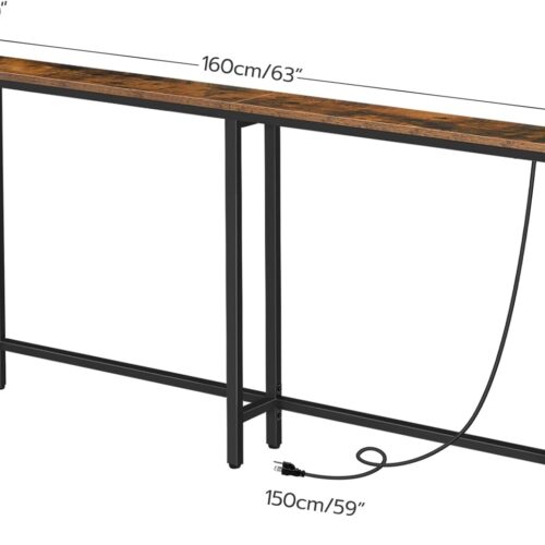 3 5.9" Skinny Console Table with Charging Station, 63" Narrow Console Table with Power Outlets, Long and Thin Sofa Table, Slim Entryway Table, Rustic Brown BF165UXG01