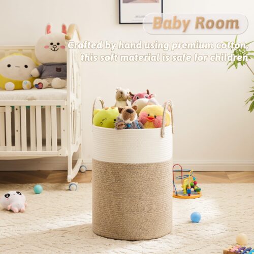 3 Laundry Basket,Woven Cotton Rope Laundry Hamper,60L for Decor Storage of Dirty Clothes,Toys and Blankets in Bathroom,Baby Room and Living Room