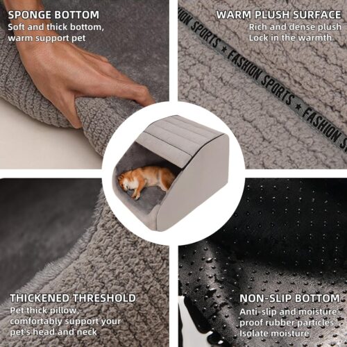 3 Extra Large Dog Bed House, Cozy Dog House Indoor, Memory Sponge, Plush Dog Cave Bed Crate Cushion with Non-Slip Bottom for Medium Large Dogs (Grey, XL)
