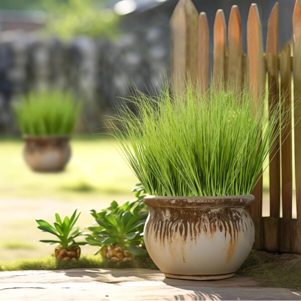 20PCS Fake Grass Filler Decor Artificial Grass Plants Outdoor Faux Plants Artificial Tall Shrubs Wheat Grass Greenery Stems UV Resistant Onion Grss For Outdoor Indoor Vase Planters Home Decor, Green 4