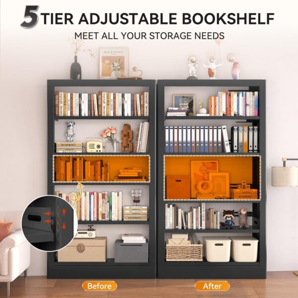 71" Tall Metal Bookshelf 5 Tier Heavy Duty Bookshelves with Adjustable Storage Shelves Library Bookcase with Book Stopper for Living Room, Library, Office, Bedroom, School 4